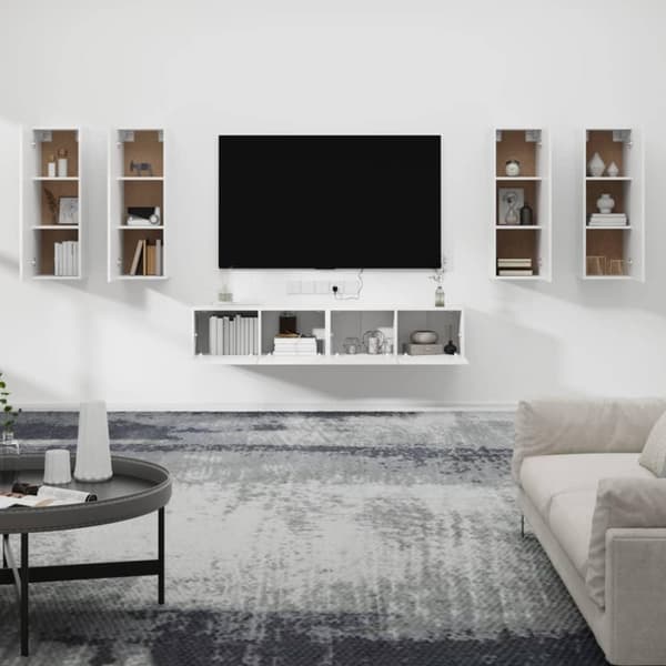 vidaXL TV-skapsett 6 deler hvit konstruert tre
