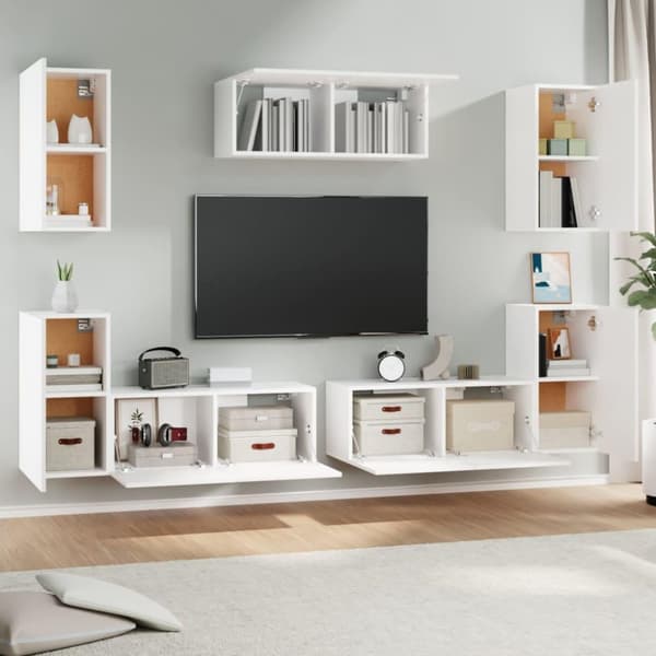 vidaXL TV-skapsett 7 deler hvit konstruert tre