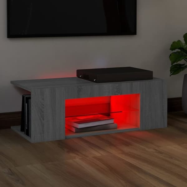 vidaXL TV-bänk med LED-belysning grå sonama 90x39x30 cm