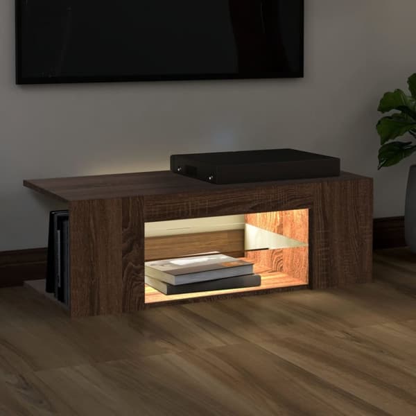 vidaXL TV-benk med LED-lys brun eik 90x39x30 cm