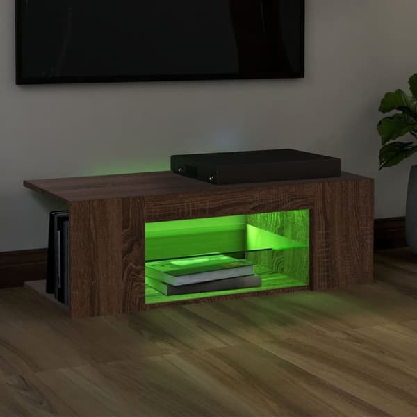 vidaXL TV-benk med LED-lys brun eik 90x39x30 cm