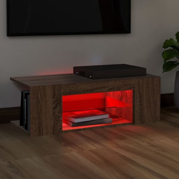 vidaXL TV-benk med LED-lys brun eik 90x39x30 cm
