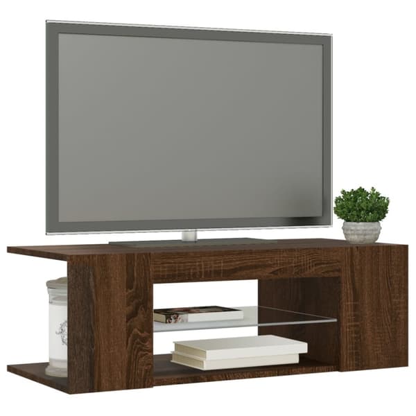 vidaXL TV-benk med LED-lys brun eik 90x39x30 cm