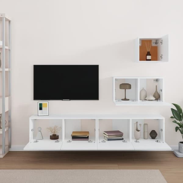 vidaXL TV-skapsett 4 deler hvit konstruert tre