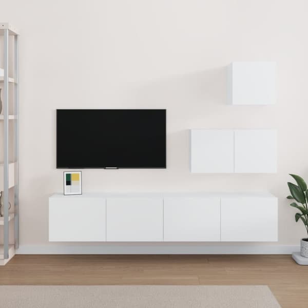 vidaXL TV-skapsett 4 deler hvit konstruert tre