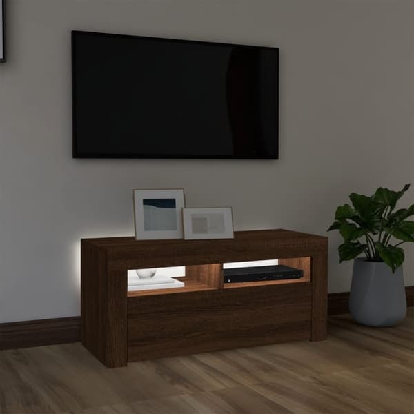 vidaXL TV-benk med LED-lys brun eik 90x35x40 cm