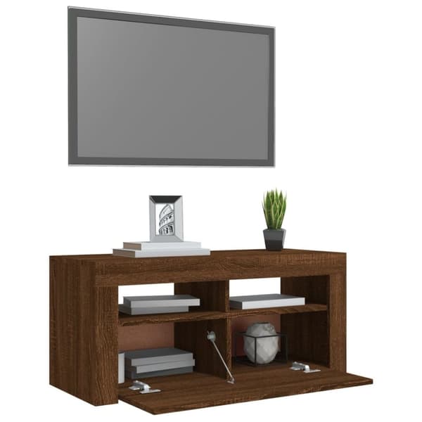 vidaXL TV-benk med LED-lys brun eik 90x35x40 cm