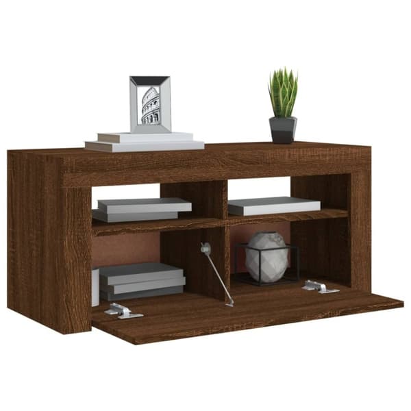 vidaXL TV-benk med LED-lys brun eik 90x35x40 cm