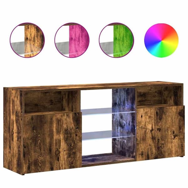 vidaXL TV-benk med LED-lys røkt eik 120x30x50 cm
