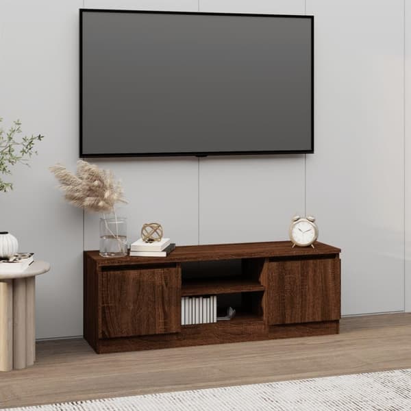 vidaXL TV-benk med dør brun eik 102x30x36 cm