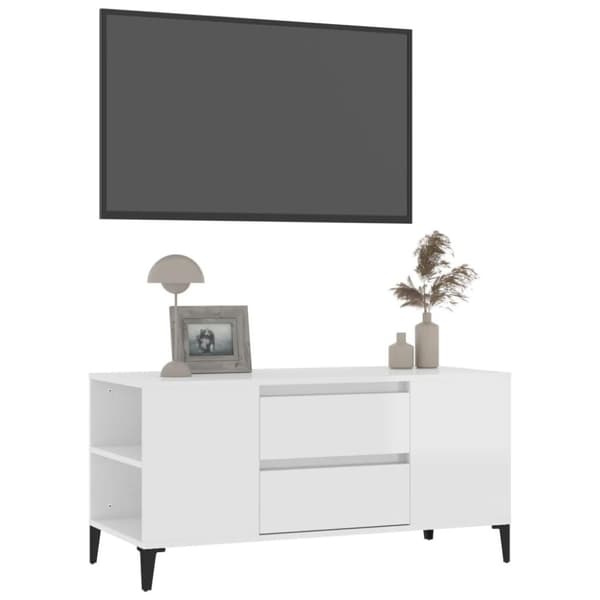 vidaXL Tv-bänk vit högglans 102x44,5x50 cm konstruerat trä