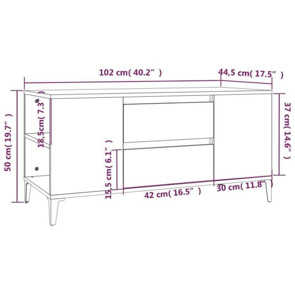 vidaXL TV-benk svart 102x44,5x50 cm konstruert tre