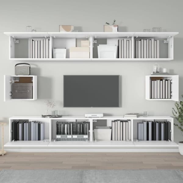 vidaXL TV-skapsett 6 deler hvit konstruert tre