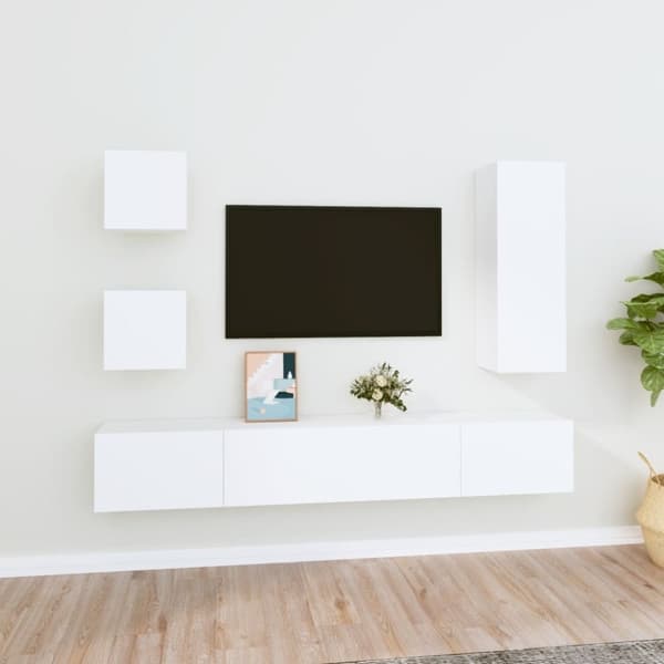 vidaXL TV-skapsett 5 deler hvit konstruert tre