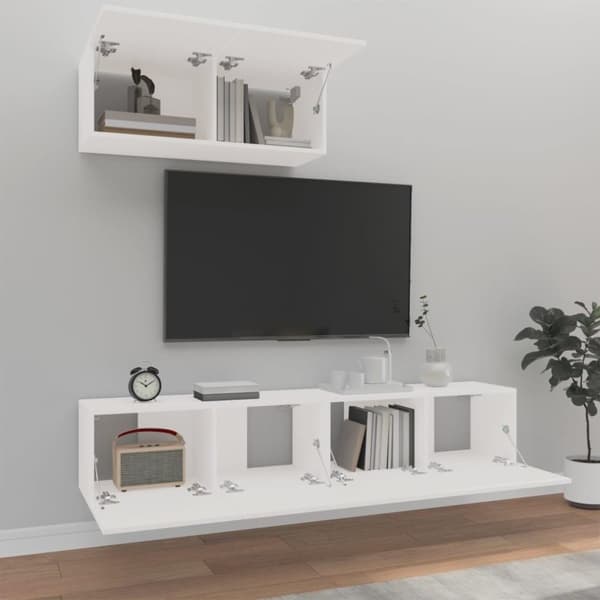 vidaXL TV-skapsett 3 deler hvit konstruert tre