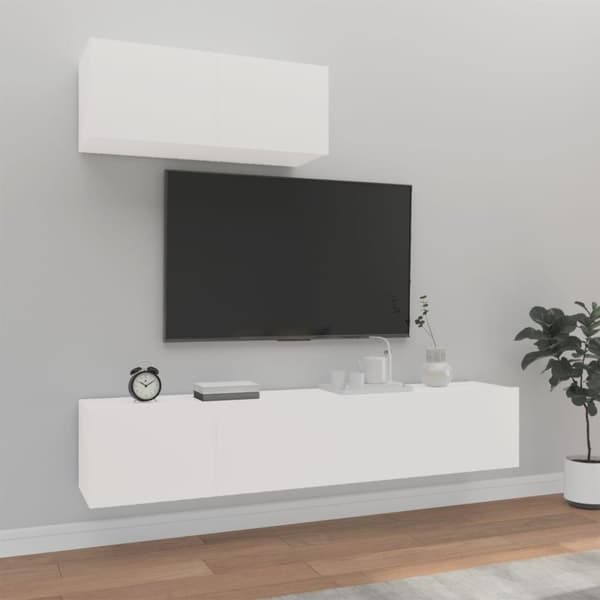 vidaXL TV-skapsett 3 deler hvit konstruert tre
