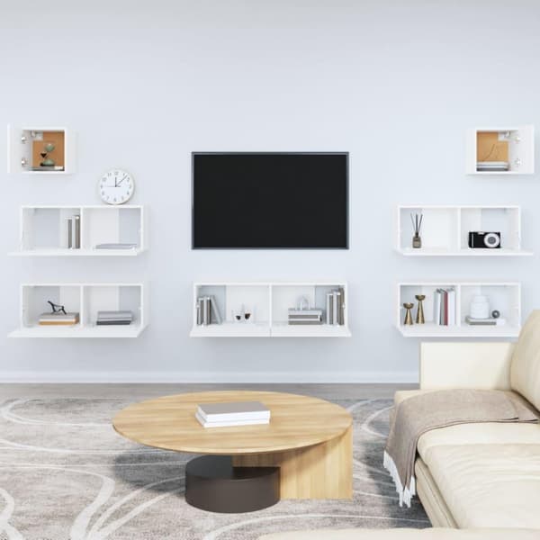 vidaXL TV-skapsett 7 deler hvit konstruert tre