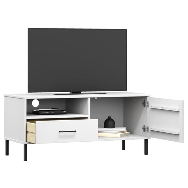 vidaXL TV-benk med metallben hvit heltre furu OSLO