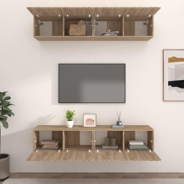 vidaXL TV-benker 4 stk sonoma eik 80x30x30 cm konstruert tre
