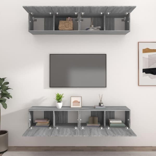 vidaXL TV-benker 4 stk grå sonoma 80x30x30 cm konstruert tre