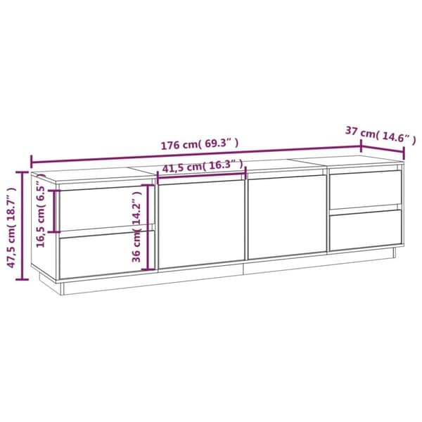 vidaXL tv-bord 176x37x47,5 cm massivt fyrretræ grå