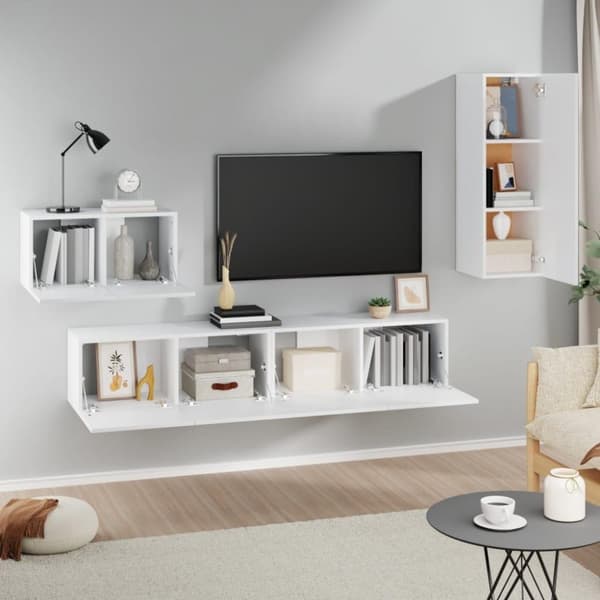 vidaXL 4-osainen TV-kaappisarja valkoinen tekninen puu