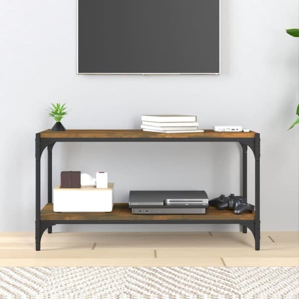 vidaXL tv-bord 80x33x41 cm konstrueret træ og stål røget egetræsfarve