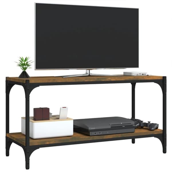 vidaXL tv-bord 80x33x41 cm konstrueret træ og stål røget egetræsfarve