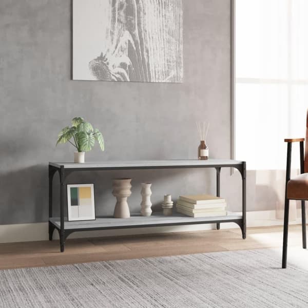 vidaXL tv-bord 100x33x41 cm konstrueret træ og stål grå sonoma-eg