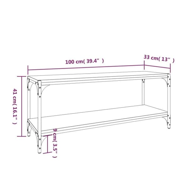 vidaXL tv-bord 100x33x41 cm konstrueret træ og stål grå sonoma-eg