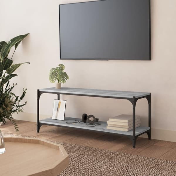 vidaXL tv-bord 100x33x41 cm konstrueret træ og stål grå sonoma-eg