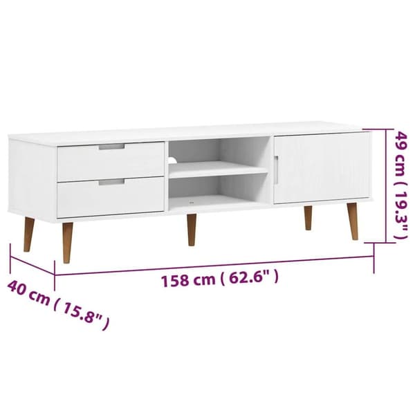 vidaXL tv-skab MOLDE 158x40x49 cm massivt fyrretræ hvid