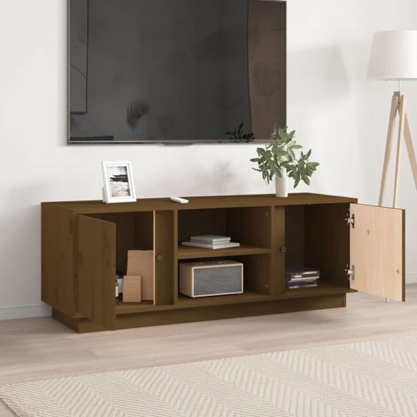 vidaXL tv-bord 110x35x40,5 cm massivt fyrretræ gyldenbrun