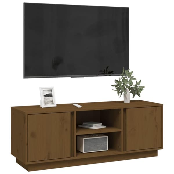 vidaXL tv-bord 110x35x40,5 cm massivt fyrretræ gyldenbrun