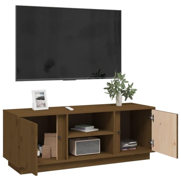 vidaXL tv-bord 110x35x40,5 cm massivt fyrretræ gyldenbrun