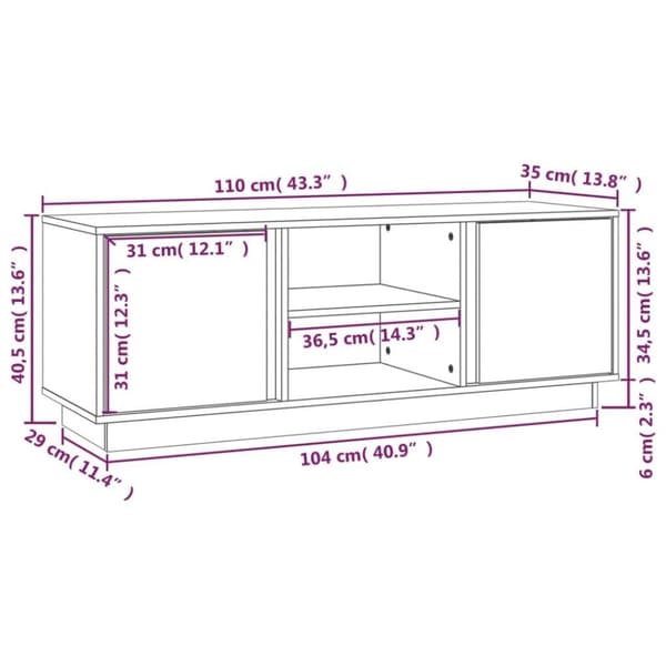 vidaXL tv-bord 110x35x40,5 cm massivt fyrretræ gyldenbrun
