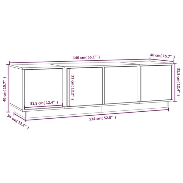 vidaXL tv-bord 140x40x40 cm massivt fyrretræ grå