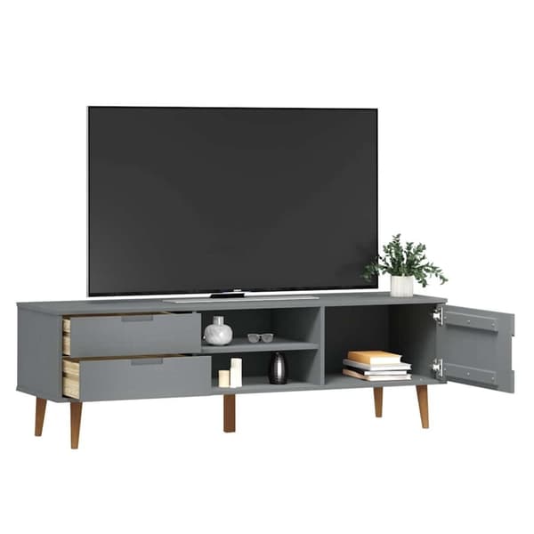 vidaXL tv-skab MOLDE 158x40x49 cm massivt fyrretræ grå