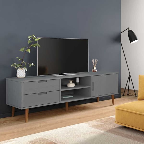 vidaXL tv-skab MOLDE 158x40x49 cm massivt fyrretræ grå