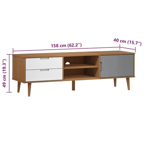 vidaXL TV-taso MOLDE ruskea 158x40x49 cm täysi mänty