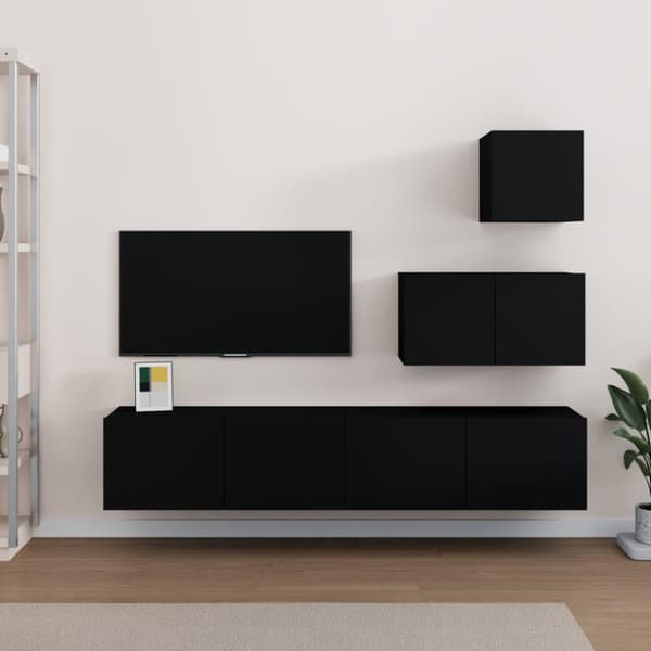 vidaXL 4-osainen TV-kaappisarja musta tekninen puu