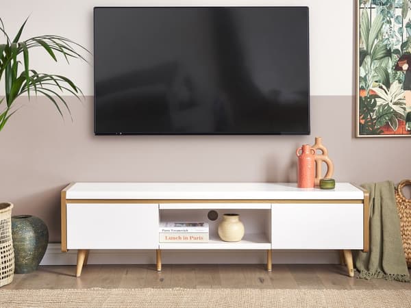 TV-benk Lyst tre Hvit Sponplater TV opptil 66ʺ 2 skuffer Skandinavisk stil Oppbevaring Stue