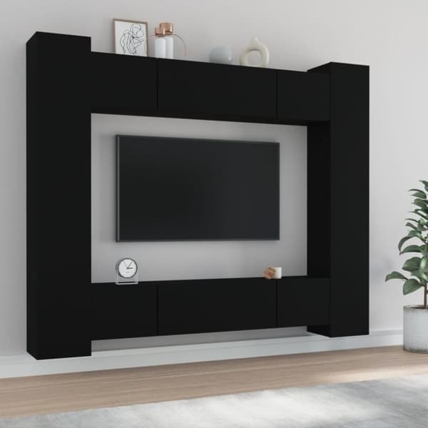 vidaXL TV-skapsett 8 deler svart konstruert tre