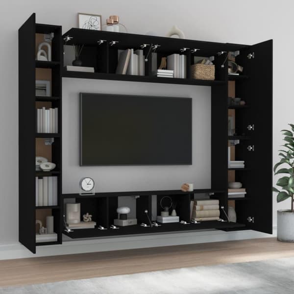 vidaXL TV-skapsett 8 deler svart konstruert tre