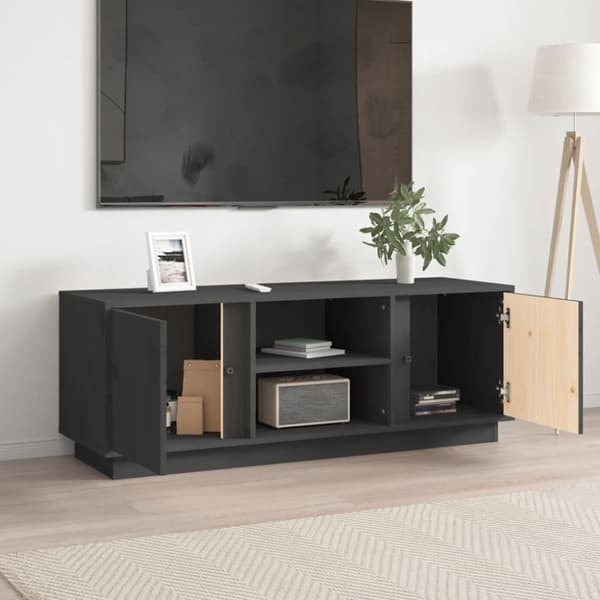 vidaXL Tv-bänk grå 110x35x40,5 cm massiv furu