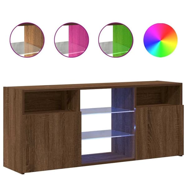 vidaXL TV-benk med LED-lys brun eik 120x30x50 cm