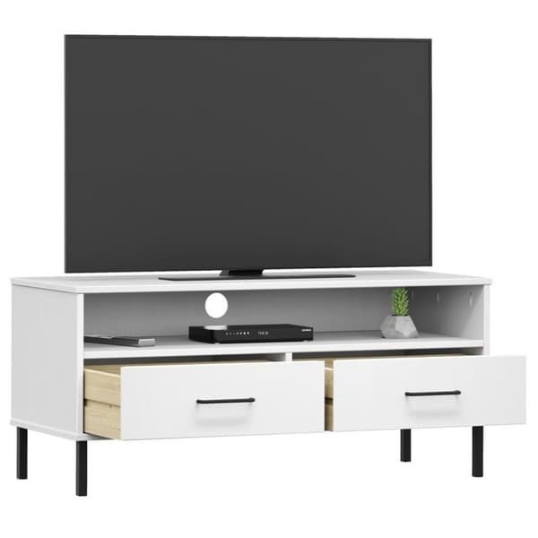 vidaXL TV-benk med metallben hvit heltre furu OSLO