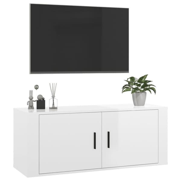 vidaXL Väggmonterad tv-bänk vit högglans 100x34,5x40 cm