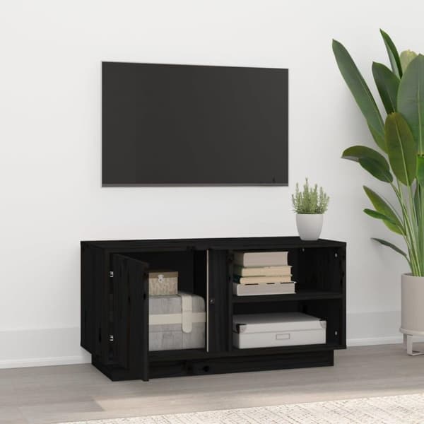 vidaXL Tv-bänk svart 80x35x40,5 cm massiv furu