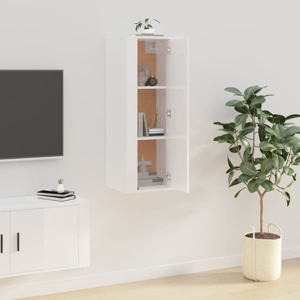 vidaXL Vegghengt TV-benk høyglans hvit 40x34,5x100 cm